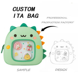 Draft to product, wholesale and custom anime fan ita bags, with pin window